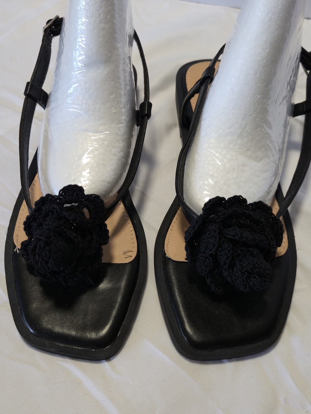 Forever 21 Black Crochet Flower Slingback Sandals